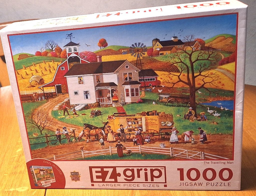 EZ Grip Jigsaw puzzel de reizende man xxl, Ophalen of Verzenden, 500 t/m 1500 stukjes, Zo goed als nieuw, Legpuzzel