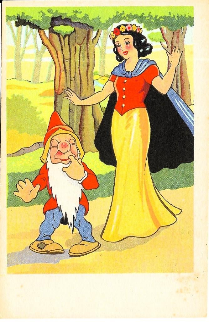 Ansichtkaart	Sneeuwwitje met dwerg, Verzenden, 1960 tot 1980, Ongelopen, Cultuur en Media