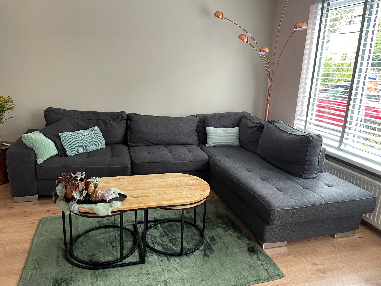 Lounge/hoekbank Goossens Anthracite met losse kussens, Ophalen, Gebruikt, Hoekbank, 300 cm of meer