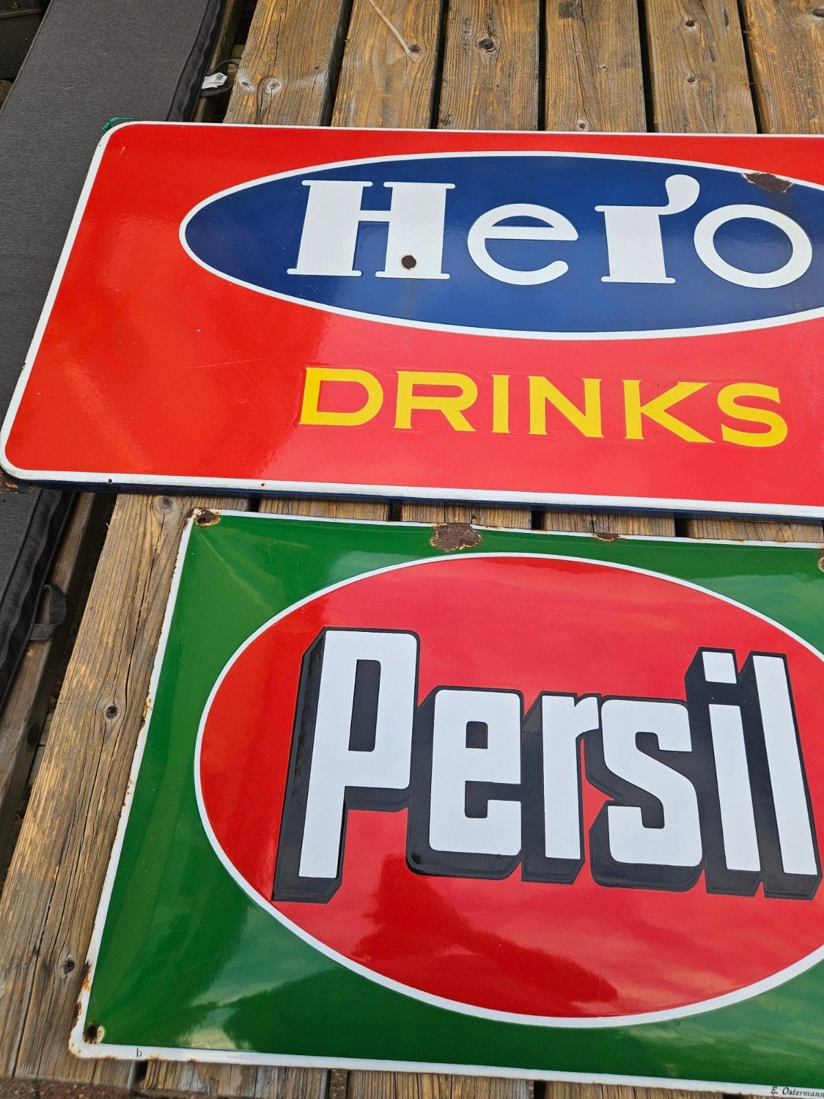 Vintage Persil en Hero Drinks Emaillebord, Ophalen of Verzenden