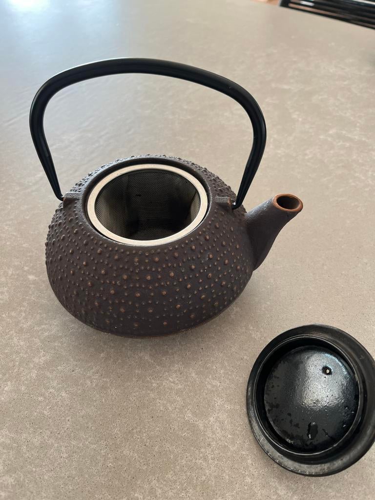 Bredemeijer theepot van gietijzer, bruin met noppen, Gebruikt, Bredemeijer, Metaal, Bruin