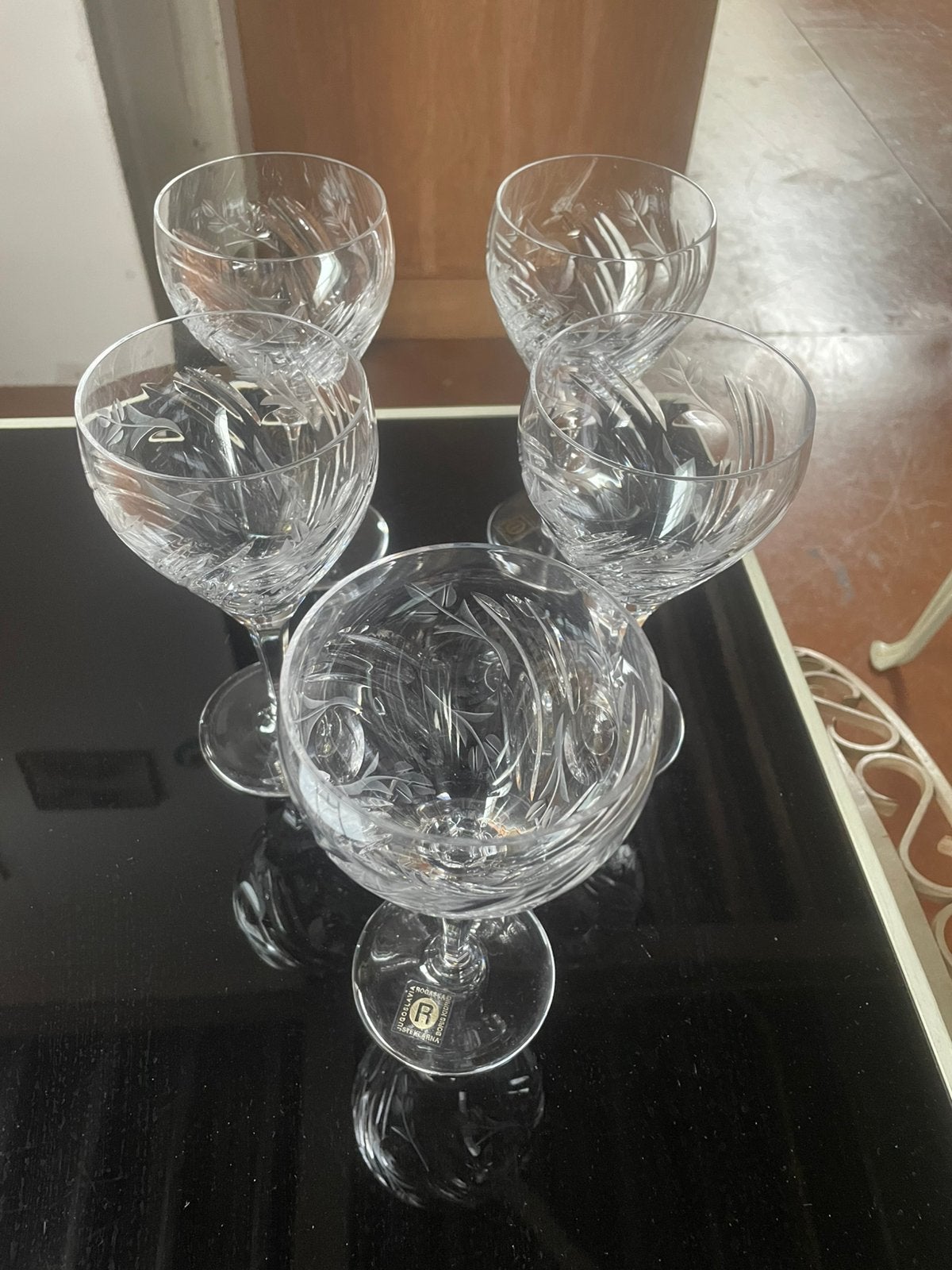 Set van 5 kristallen wijnglazen - Rogaska, Joegoslavië, Antiek en Kunst, Ophalen