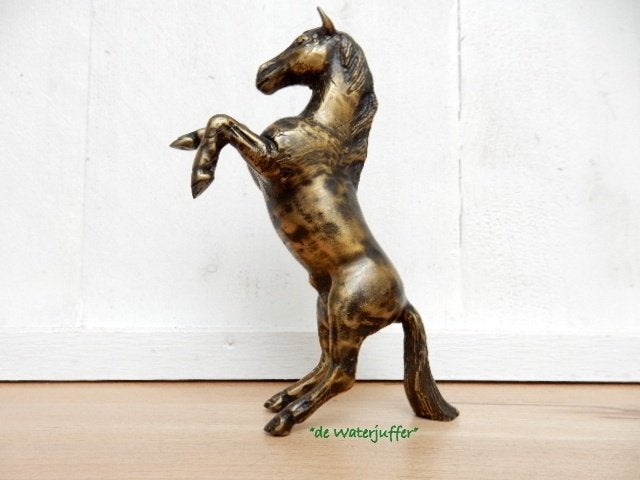 231*Bronzen paard steigerend(Boven €75 geen verzendkosten), Tuin en Terras, Ophalen of Verzenden, Nieuw, Overige materialen, Dierenbeeld