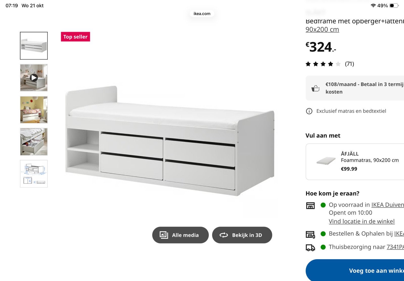 IKEA SMÅSTAD bedframe met opbergladen en lattenbodem, Ophalen, Gebruikt, 90 cm, Eenpersoons