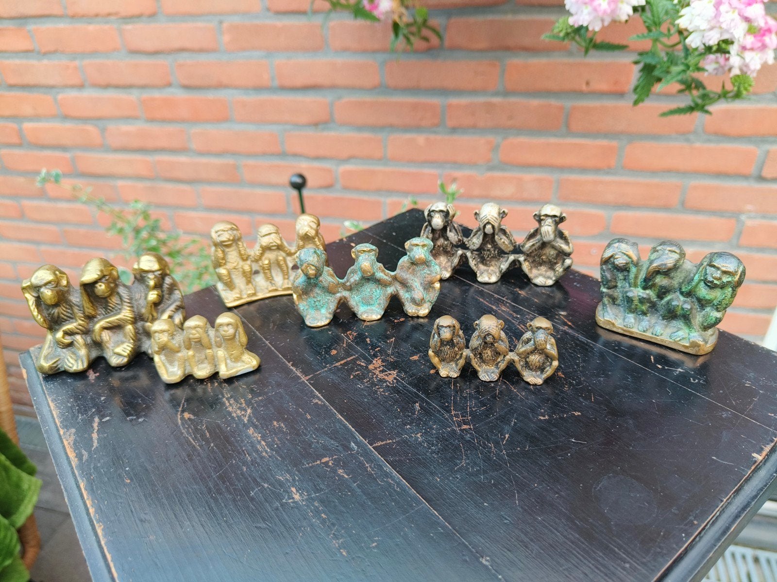 Zeven stuks messing/bronzen Horen Zien en Zwijgen beeldjes, Verzamelen, Ophalen of Verzenden, Zo goed als nieuw, Dier