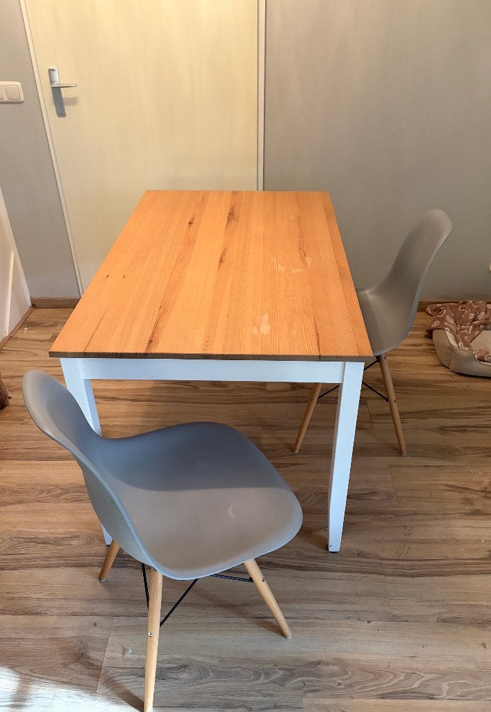 Eettafel met twee bijpassende moderne stoelen, Ophalen, Gebruikt, 100 tot 150 cm, 50 tot 100 cm
