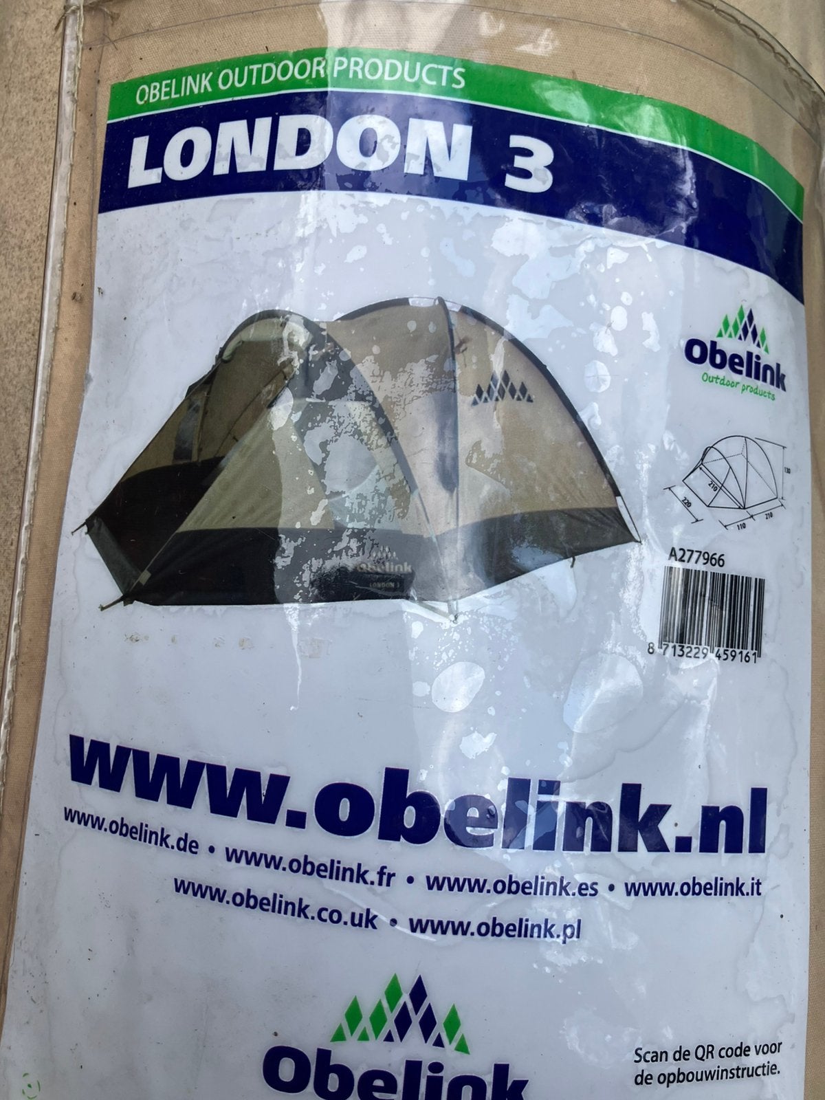 Obelink london tent 3 personen, Ophalen of Verzenden, Zo goed als nieuw