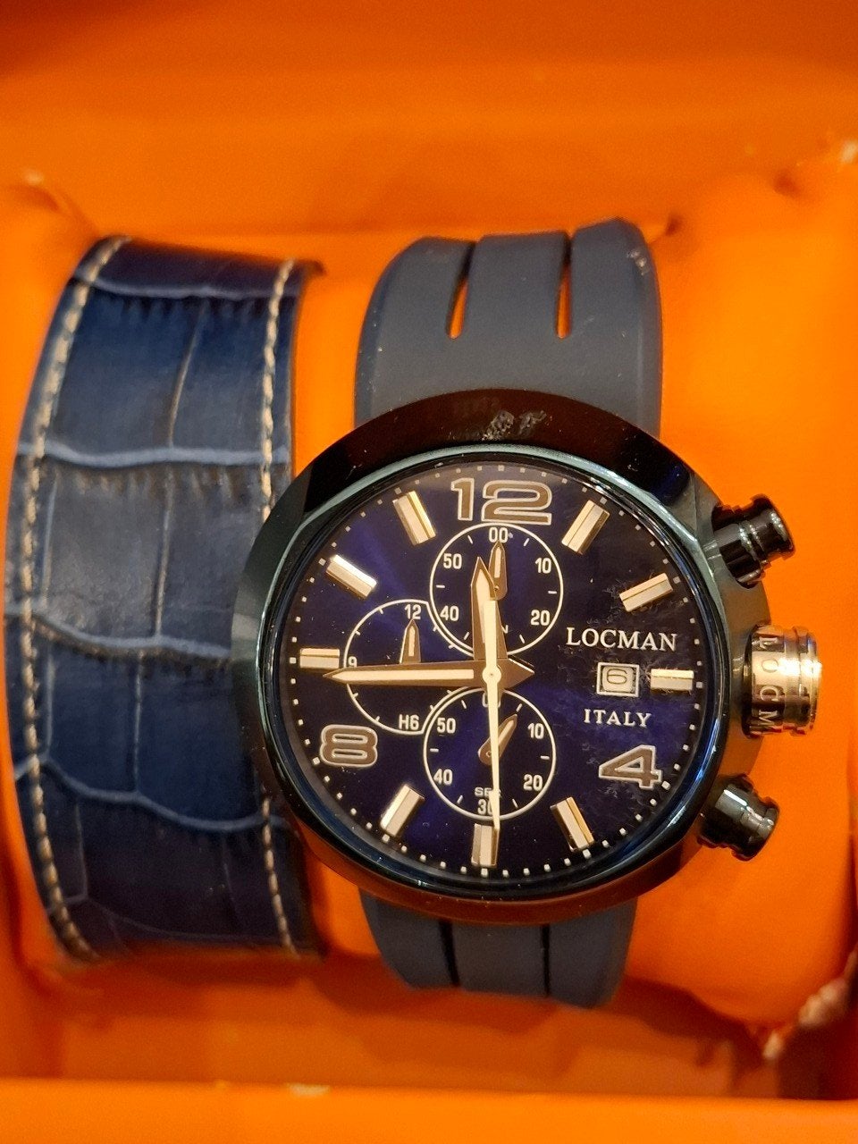 Horloge heren zgan Locman Italy met extra bandje in doos, Ophalen of Verzenden, Zo goed als nieuw, Leer, Overige merken