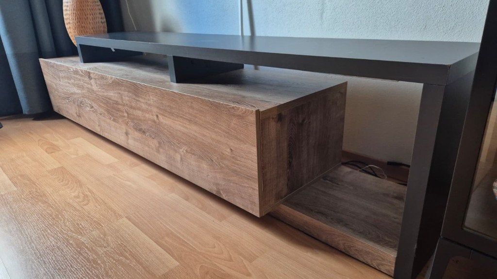 Meubella Bello TV-meubel 219 cm | Eiken/Antraciet | gebruikt, Ophalen, Gebruikt, Eikenhout, 200 cm of meer