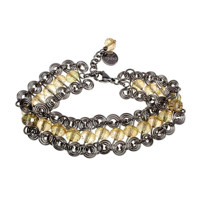 Dames RVS Brede Spiralen Armband met Heldere GeleKristallen, Staal, Birgitta-Gracht 33, 6465 EL Kerkrade, Nederland, Verzenden