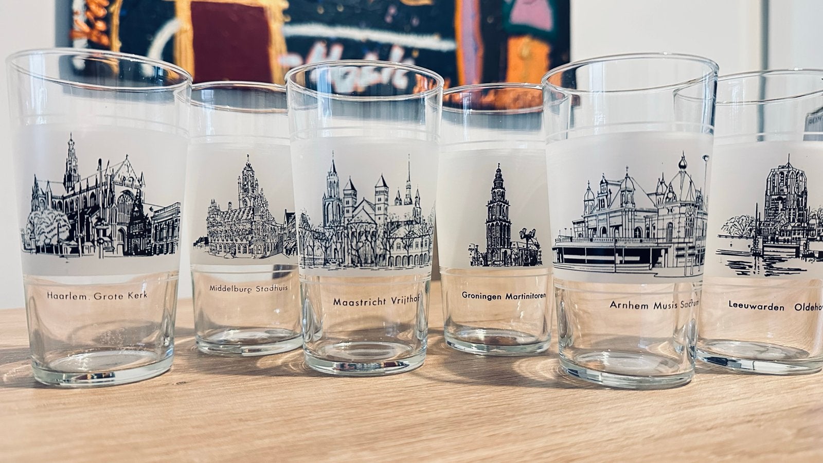 Vintage Nederlandse Stadsgezichten Glazen Set, Antiek en Kunst, Ophalen