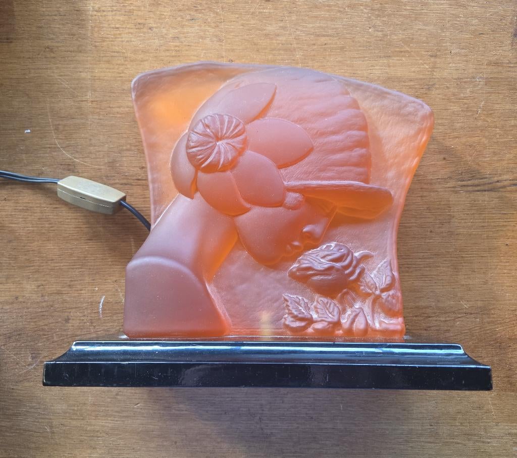 Art deco mat glazen lamp Le Parfum de la Rose, Ophalen of Verzenden