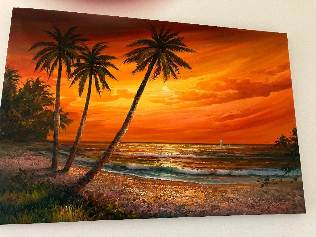 Idylische schilderij uit de Dominikaanse Republiek, Ophalen of Verzenden, Handgeschilderd, Landschap