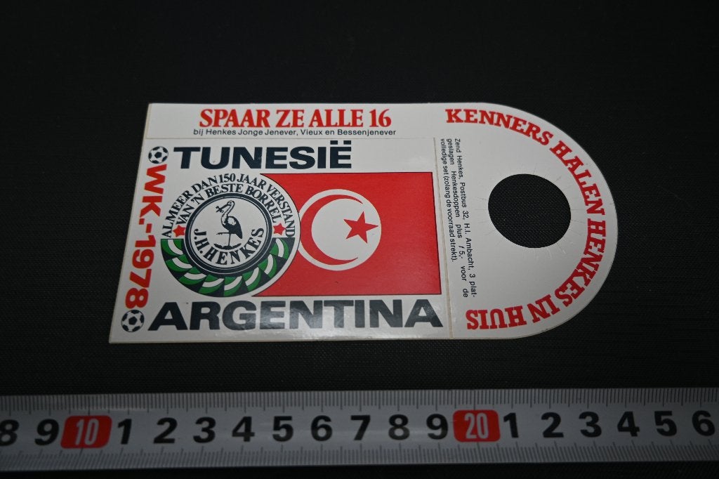 sticker WK1978 Argentina Tunesië  HENKES Jonge jenever, Ophalen of Verzenden, Zo goed als nieuw