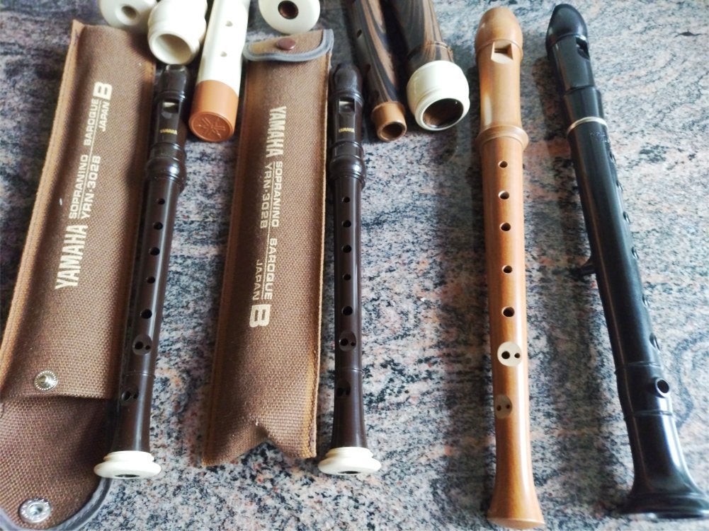 2 Sopranino, 2 sopraan, 2 alt, trommel en tamboerijntje, Muziek en Instrumenten, Ophalen, Gebruikt, Overige typen, Met koffer, hoes of etui