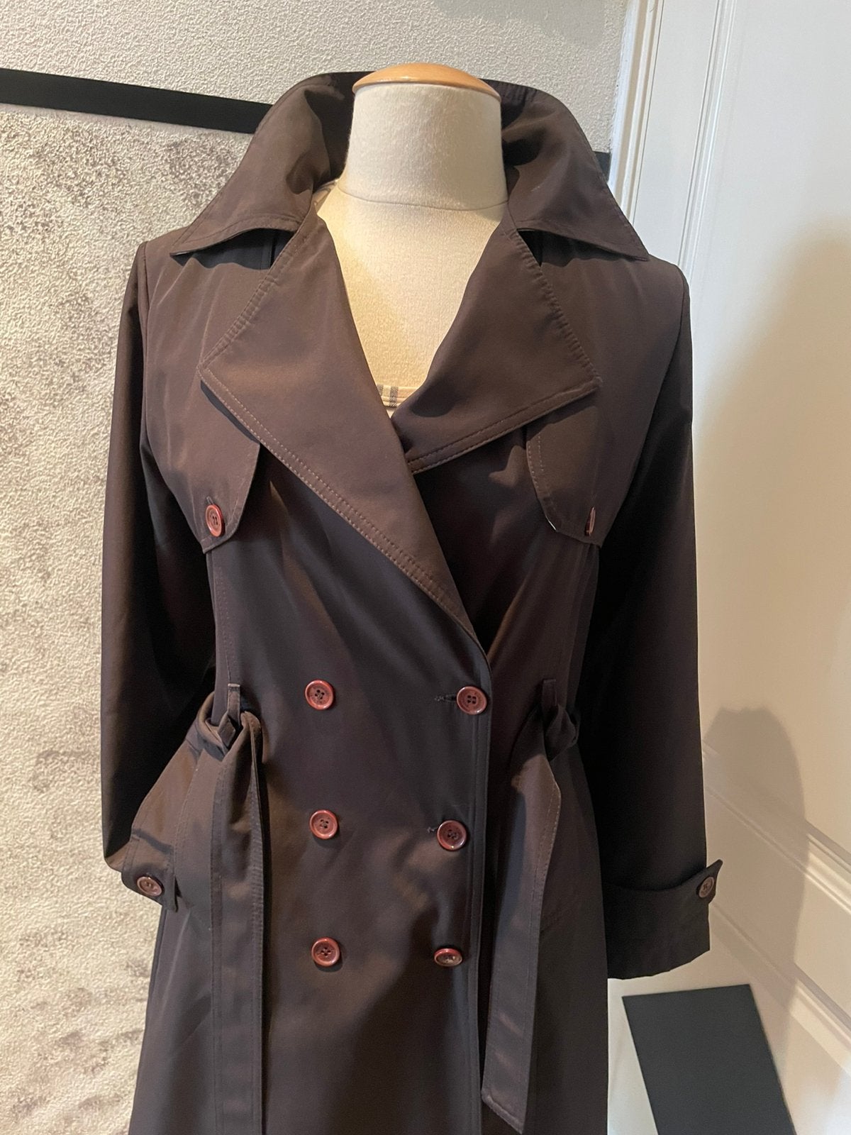 Vintage burberry trenchcoat donkerbruin S, Ophalen of Verzenden, Zo goed als nieuw, Maat 36 (S), Bruin