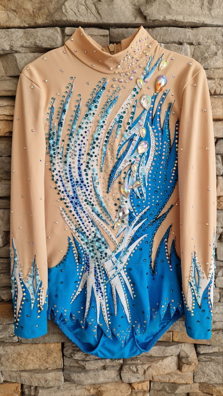 Ritmische gymnastiek pakje, Blauw, Zo goed als nieuw, Turnpak(je), Kindermaat 122 t/m 140