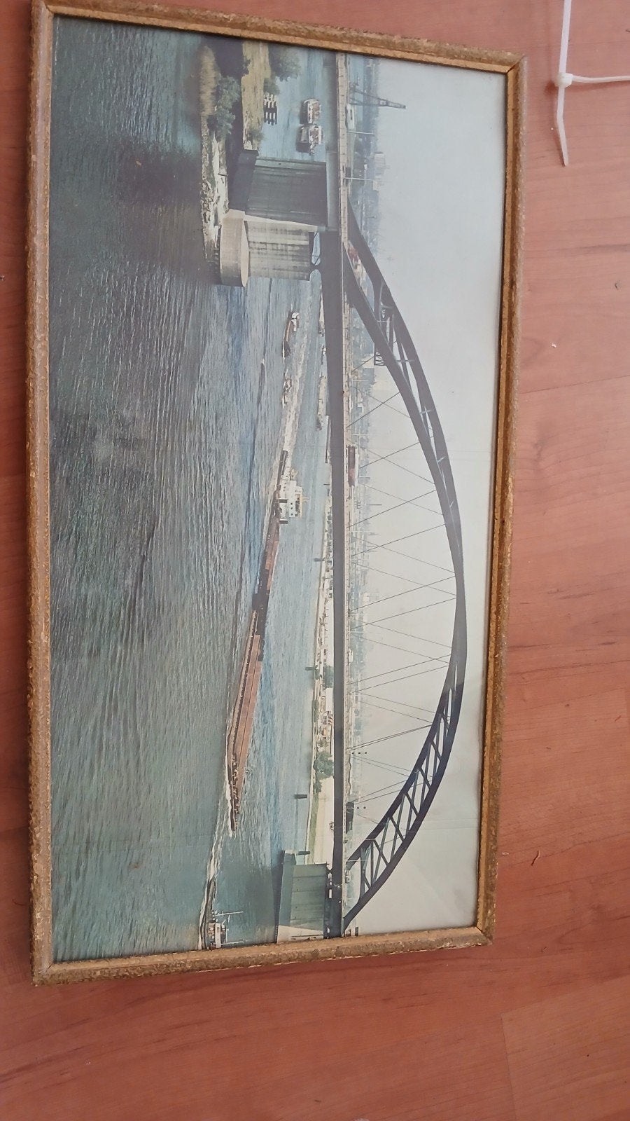 Vintage foto van brienenoord brug over water met schepen, 50 – 75, Gebruikt, Ophalen of Verzenden, 75 tot 100 cm