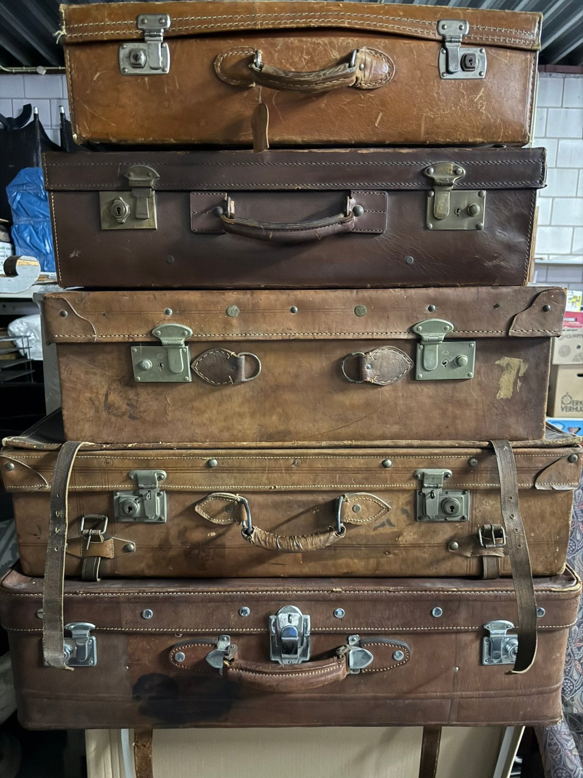 Set Oude koffers, samen 5 stuks totaal, Antiek en Kunst, Ophalen