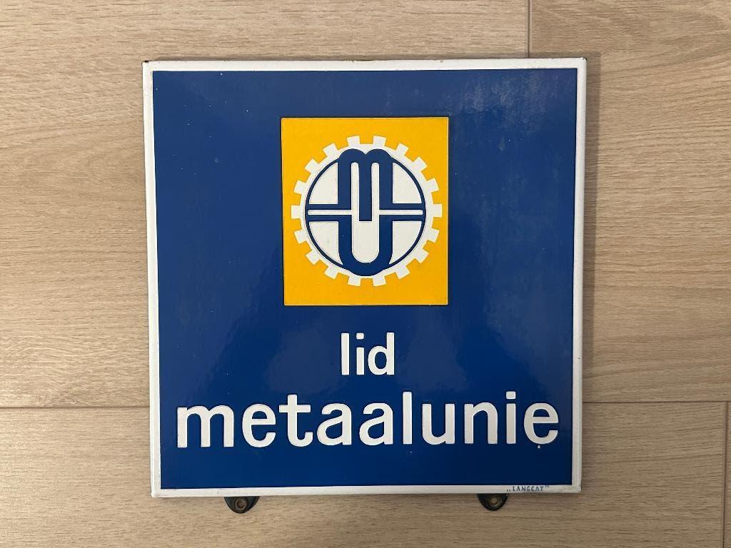 Emaille reclamebordje Metaalunie - Langcat, Ophalen of Verzenden, Gebruikt, Reclamebord