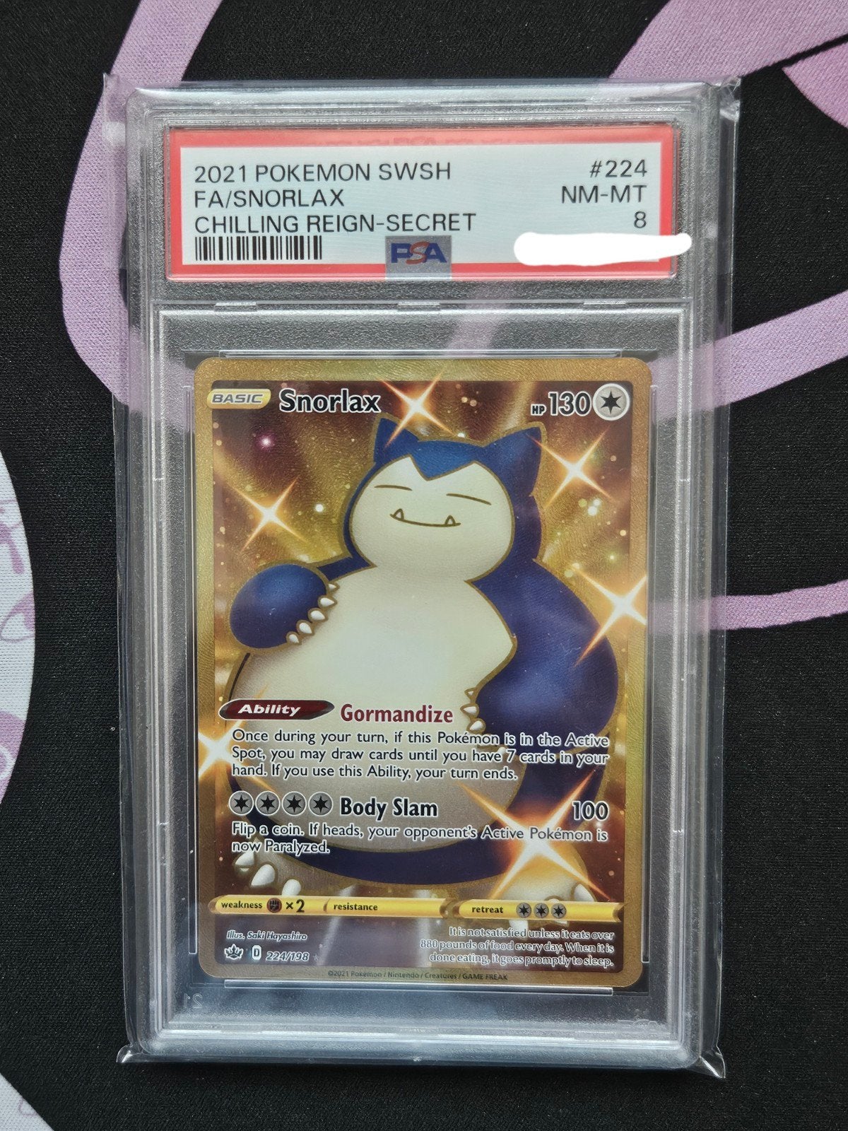 Pokemon Snorlax 224/198 Chilling Reign PSA 8 NM-MT, Ophalen of Verzenden, Zo goed als nieuw, Losse kaart, Foil
