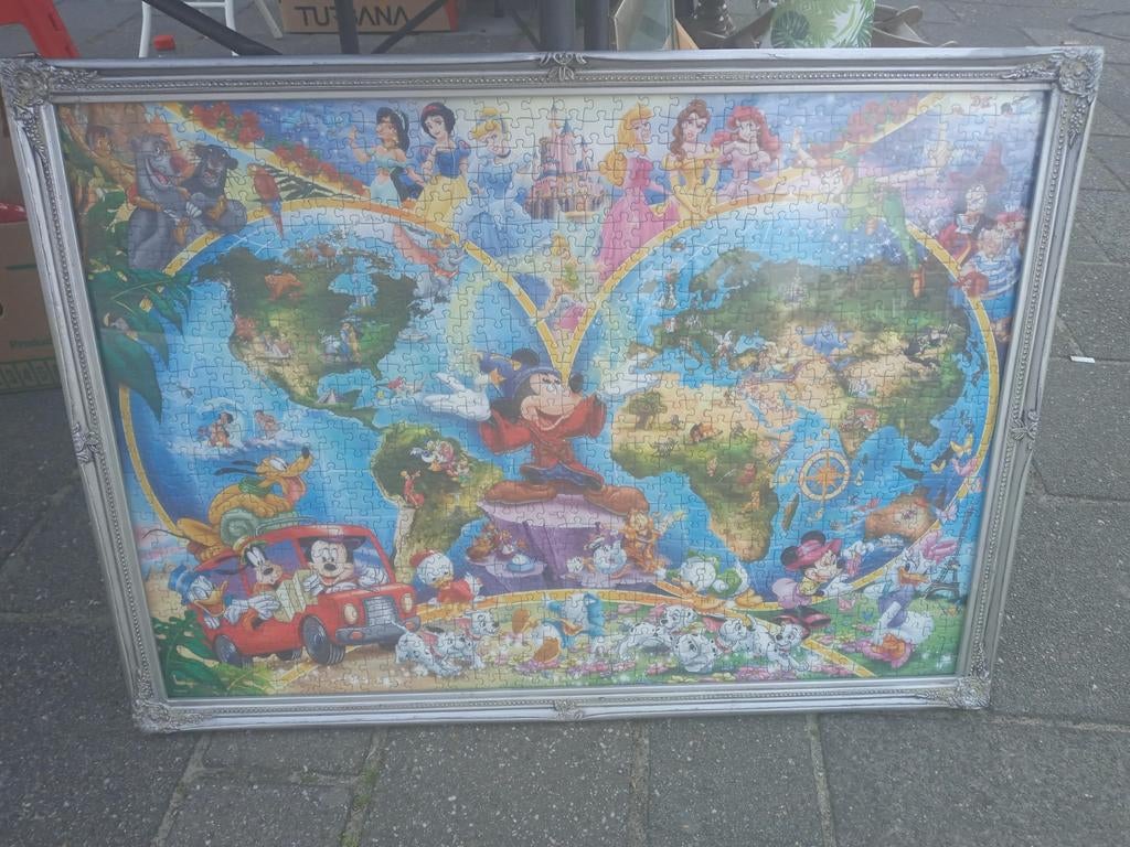 Ingelijste Disney puzzel - Wereldkaart met figuren, Ophalen, Overige figuren, Gebruikt, Overige typen