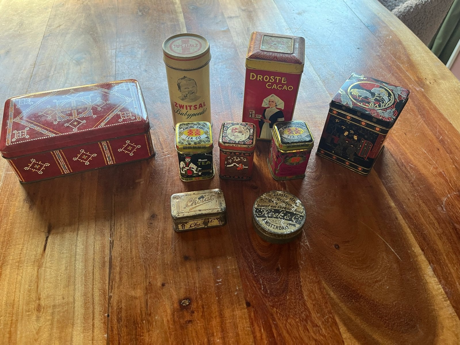 Collectie van 8 vintage blikken, Ophalen of Verzenden, Gebruikt, Overige, Droste