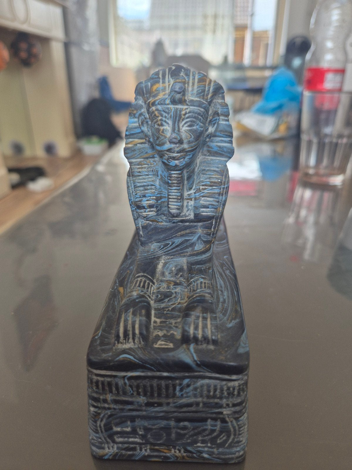 Egyptische Sfinx Beeld - Blauw/Goud Marmerlook, Overige onderwerpen, Minder dan 20 cm, Kunststof, Ophalen of Verzenden