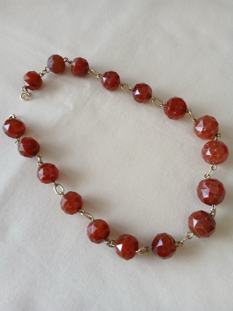 Carneool geketteld kralen snoer, 43 cm, Sieraden, Tassen en Uiterlijk, Kettingen, Verzenden, Gebruikt, Oranje, Steen of Mineraal
