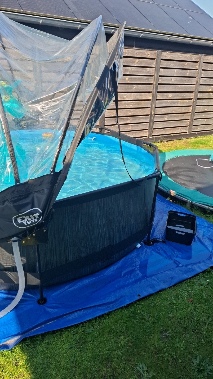 Zwart opzetzwembad met overkapping + zwarte opbergbox, Tuin en Terras, Ophalen, Gebruikt, Rond, Opzetzwembad