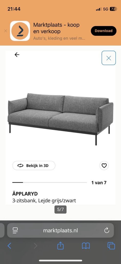 Bank ikea grijs, Ophalen, Tweepersoons, 75 tot 100 cm, Zo goed als nieuw