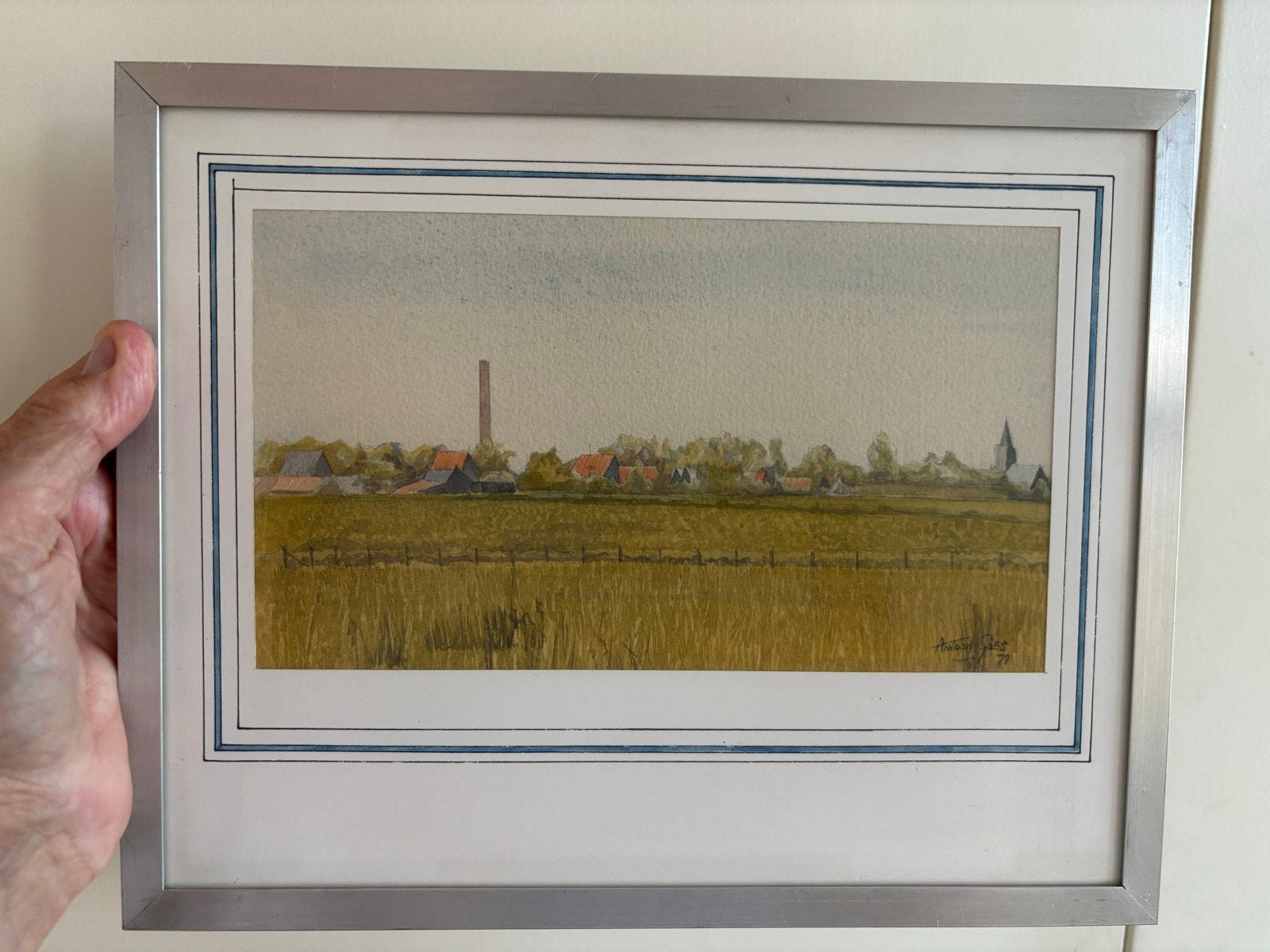 Aquarel Gezicht op Texel van Antoon Goes (1977), Ophalen of Verzenden, Tekening, Aquarel, Gesigneerd