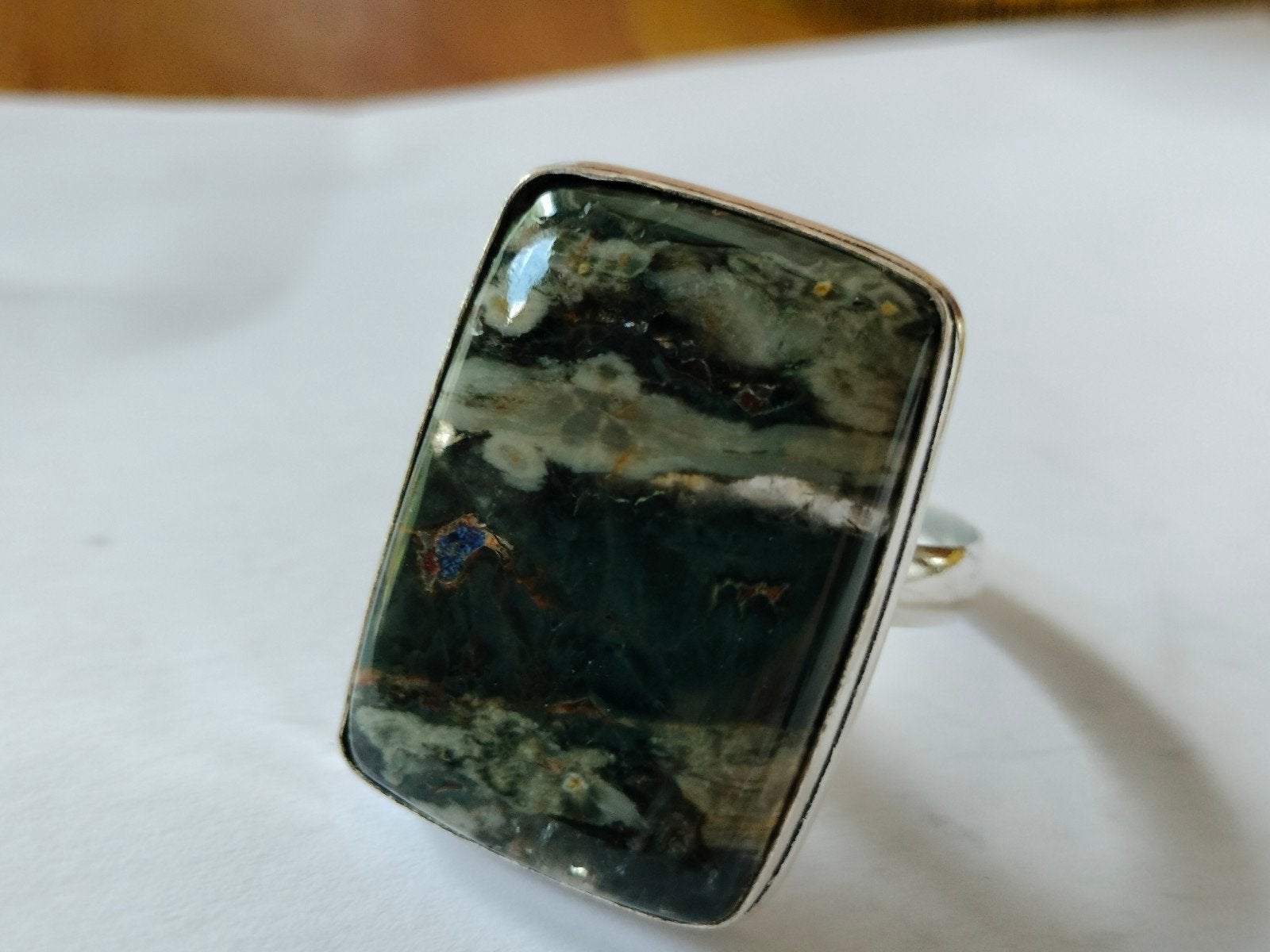 Zilveren ring met mosagaat maat 23, Sieraden, Tassen en Uiterlijk, Ringen, 20 of groter, Verzenden, Nieuw, Dame of Heer