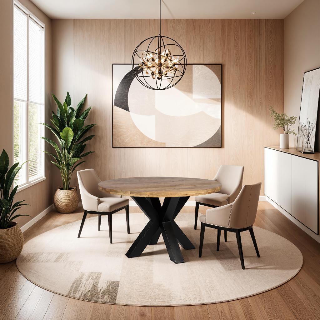 Ronde eettafel - 120 cm - Naturel - Mangohout - Dik frame