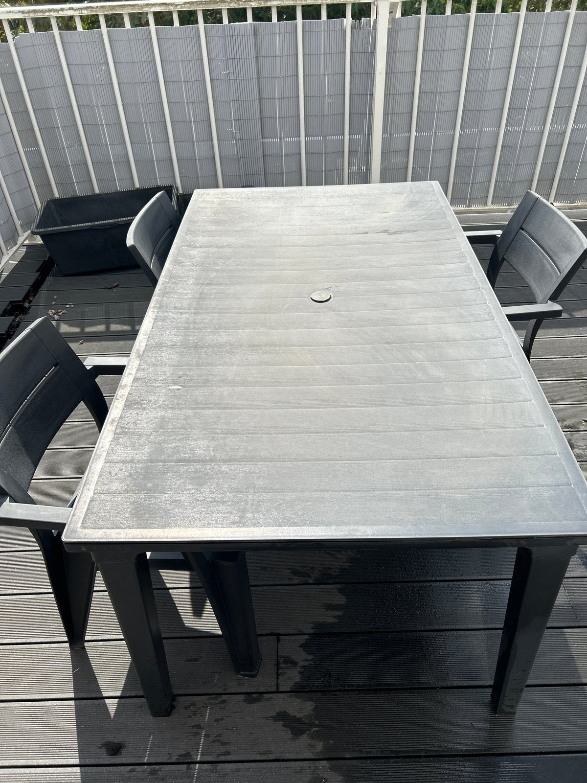 Gebruikte kunststof tuintafel met stoelen, Ophalen of Verzenden, Gebruikt, Rechthoekig, Kunststof