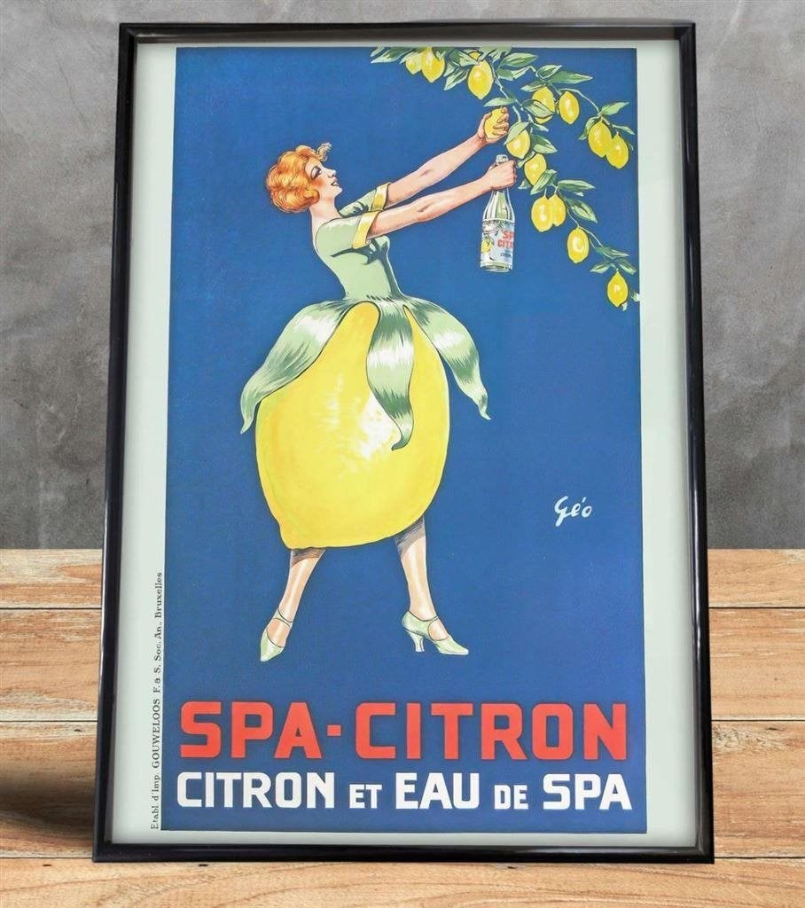 SPA Bronwater Citron Art Deco Reclame Print in lijst, Verzenden, Nieuw, A1 t/m A3, Film en Tv