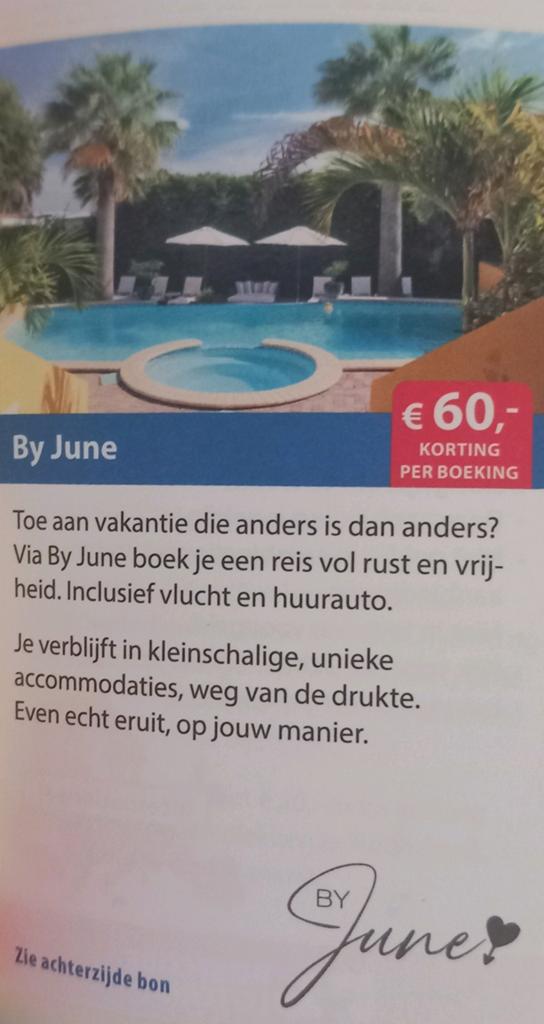 By June vakantie 60 euro korting., Drie personen of meer, Kortingsbon