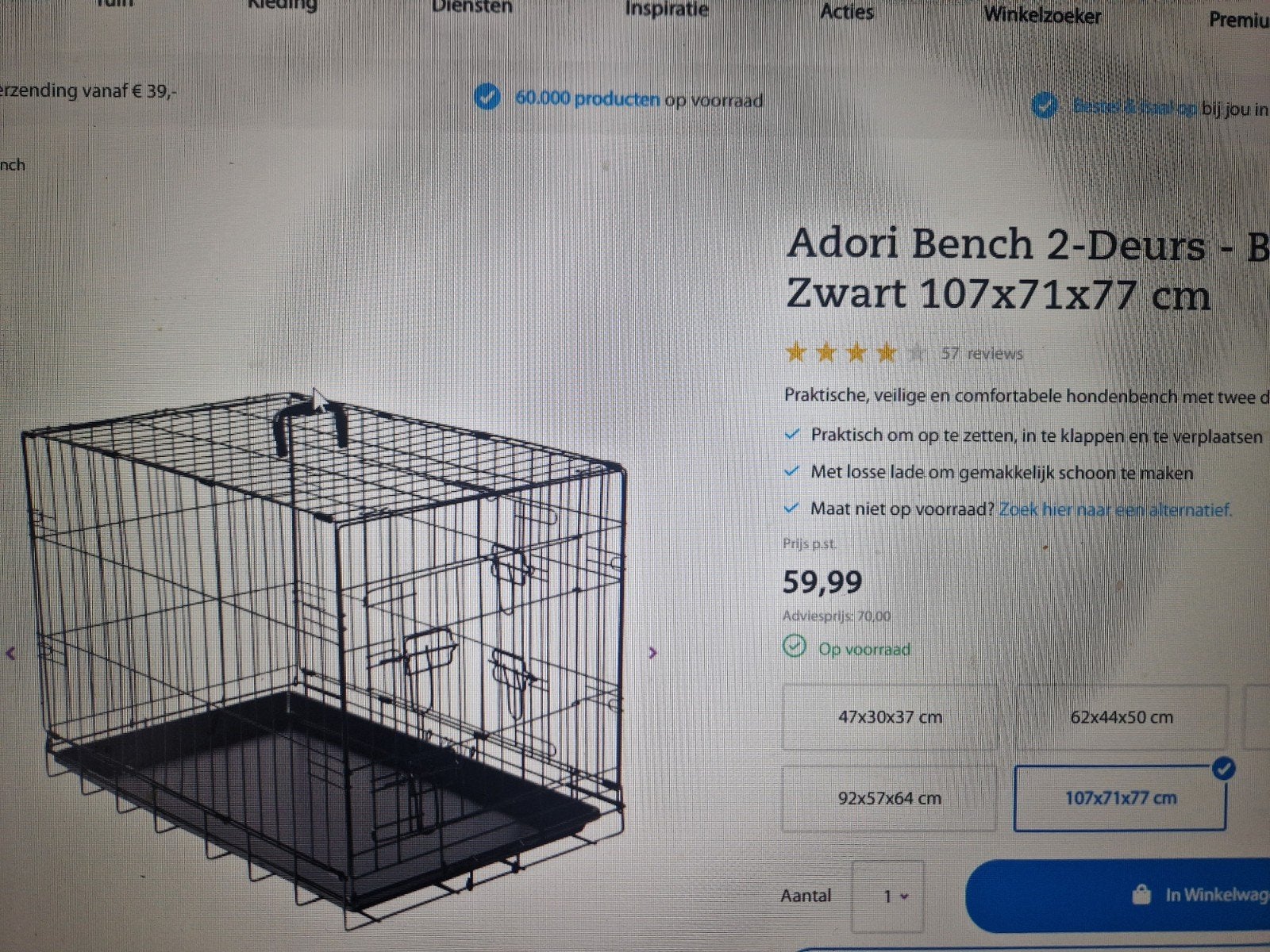 Hondenbench zgan, Ophalen, Zo goed als nieuw