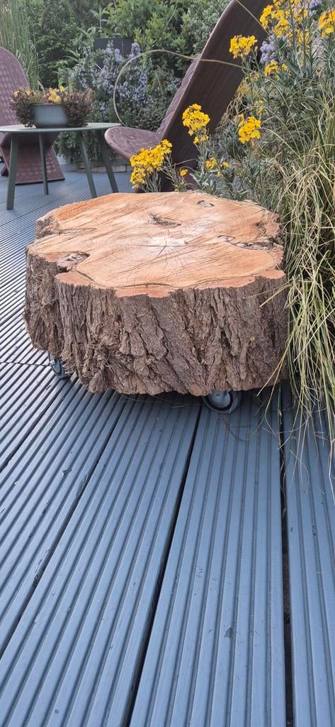 Acacia bijzettafel op wielen, Huis en Inrichting, Ophalen of Verzenden, Rechthoekig, Minder dan 55 cm