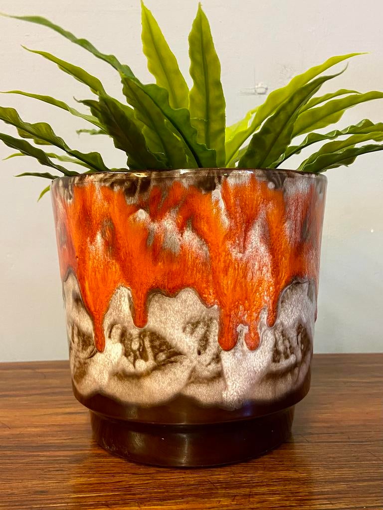 Vintage fat-lava oranje bloempot jaren 60/70, Rond, Ophalen of Verzenden, Zo goed als nieuw, Nvt