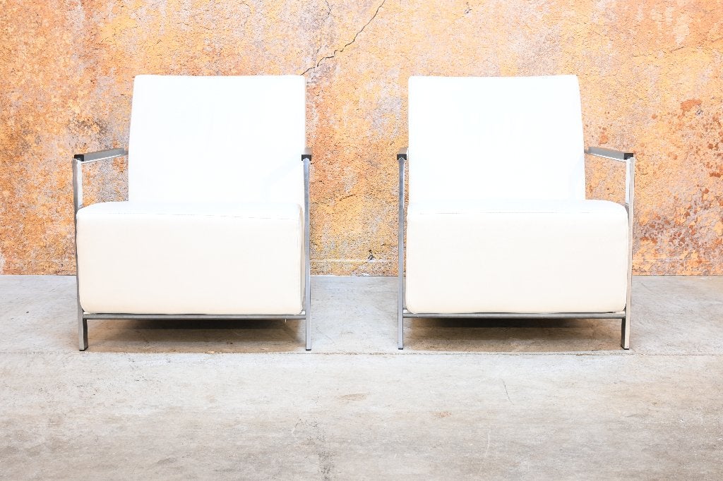 ZGANieuw! 2 witte leren Harvink Alowa design fauteuils, Harvink, Harvink, 75 tot 100 cm, Ophalen of Verzenden