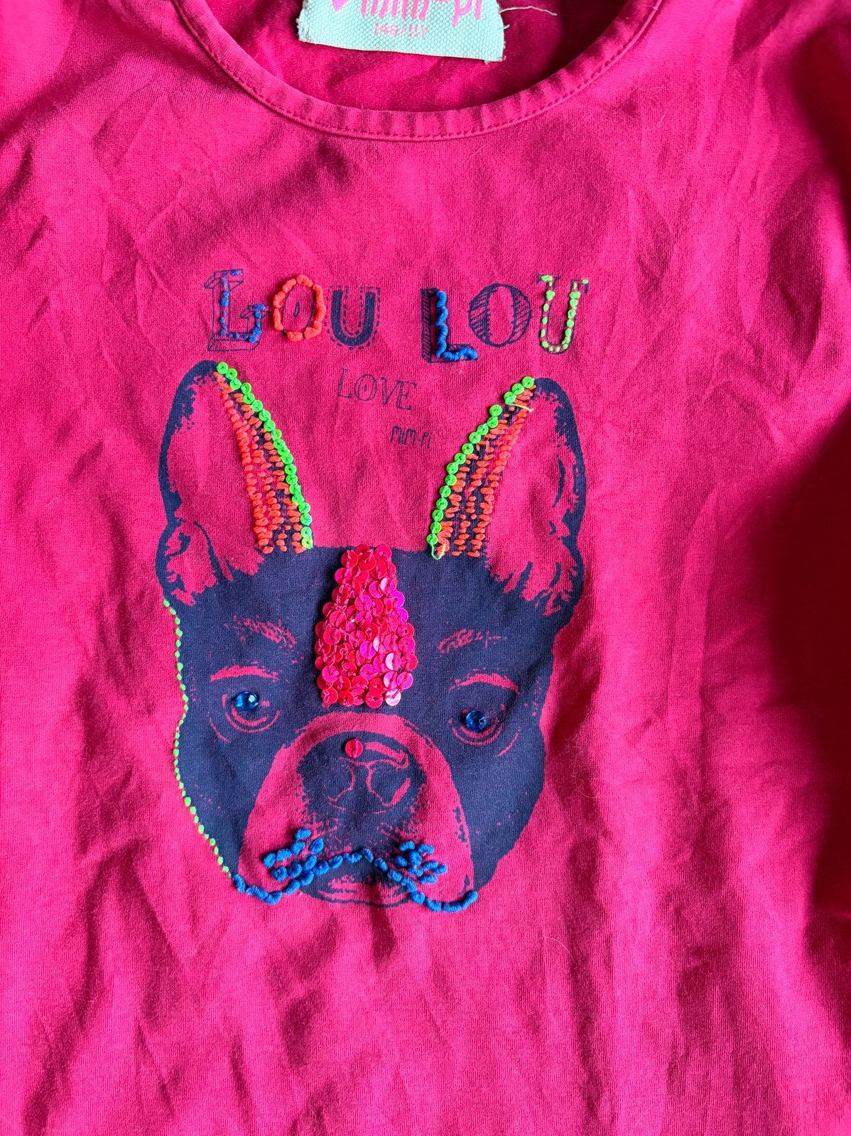 Mim Pi roze shirt lange mouw met hondje, Ophalen of Verzenden, Gebruikt, Meisje, Shirt of Longsleeve