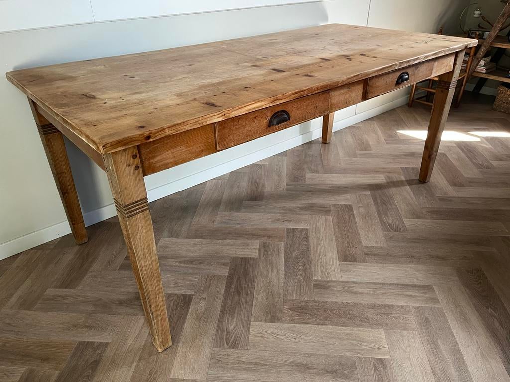 Antieke grenen eettafel met lades, Ophalen