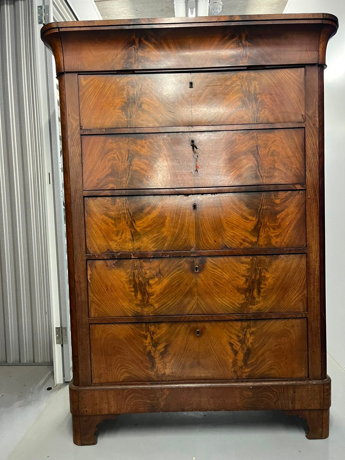 Antieke biedermeier secretaire bloemmahonie, Ophalen