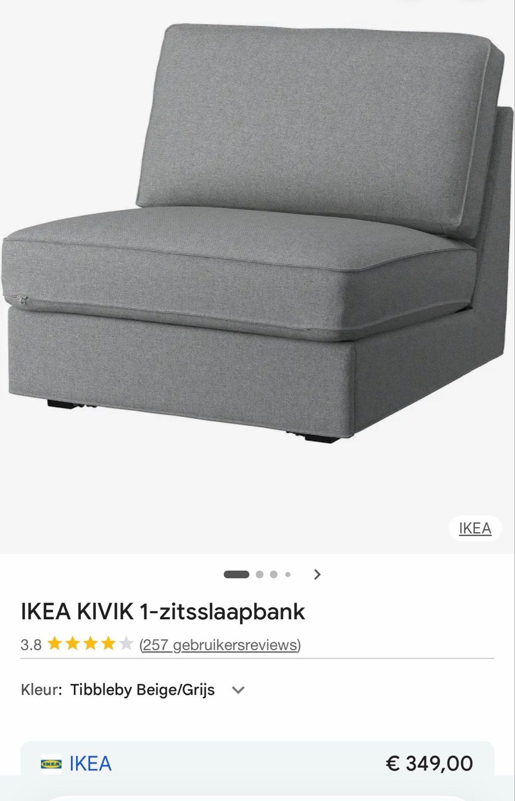 IKEA KIVIK 1-zits slaapbank - Grijs, Ophalen, 90 cm, Eenpersoons, Zo goed als nieuw