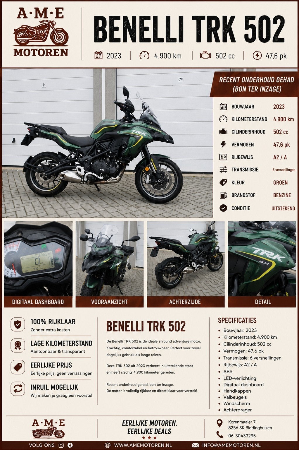 Benelli TRK502, bj2023 4900km dealeronderhouden, Motoren, 2 cilinders, Bedrijf, Toermotor, Benelli