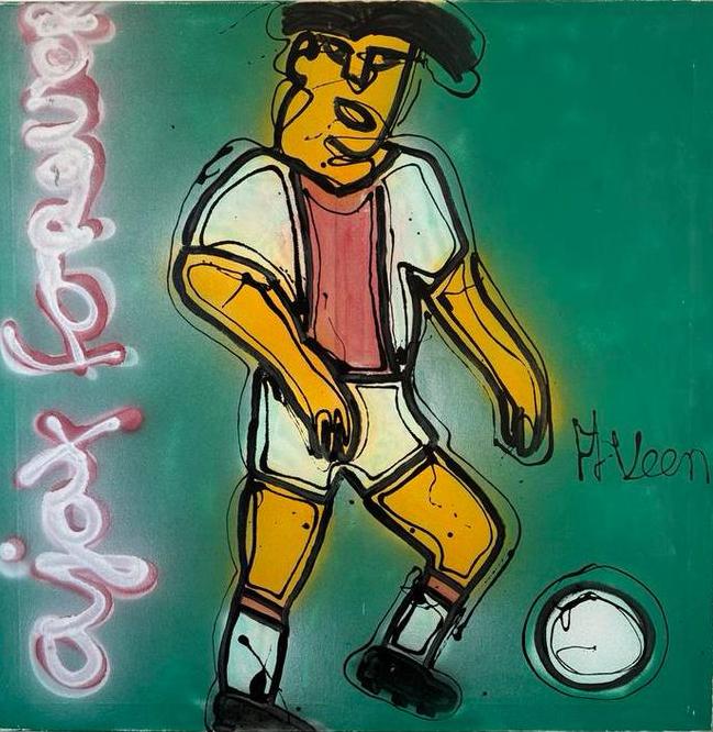 Herman Brood stijl Ajax schilderij Henk Veen (#100?) 100x100, Ophalen