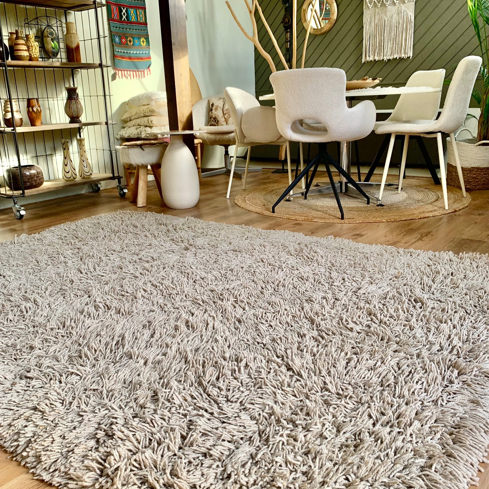 Berber hoogpolig- beige wol vloerkleed - fotoshoot, Ophalen, Beige, 200 cm of meer, Zo goed als nieuw