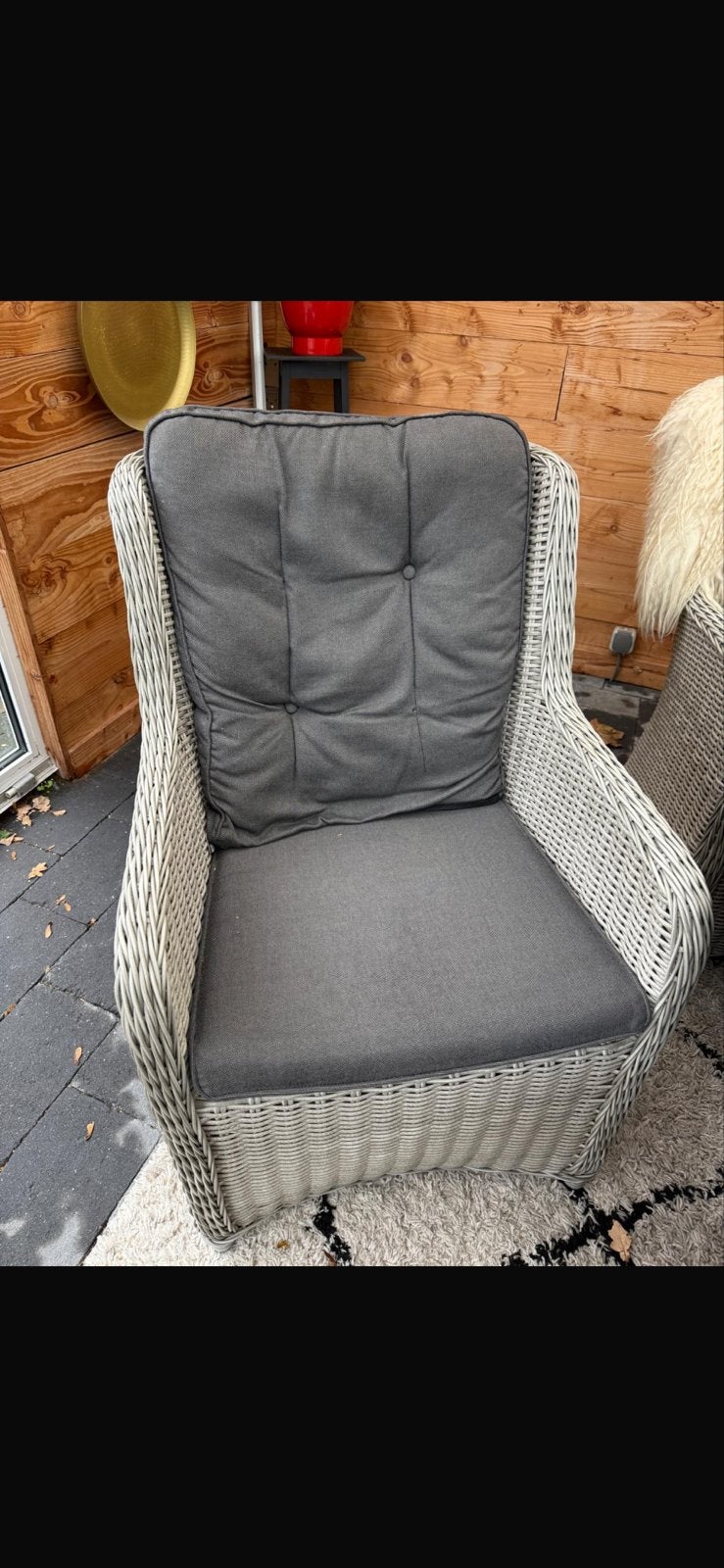 Luxe tuinset met 4 wicker stoelen en granieten tafel, Tuin en Terras, 4 zitplaatsen, Eettafel, Ophalen of Verzenden, Zo goed als nieuw