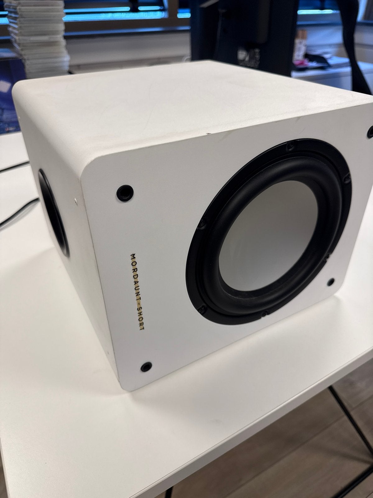 Mordaunt Short Alumni MS308 Subwoofer - Wit, 150 watt of meer, Gebruikt, Subwoofer, Ophalen of Verzenden